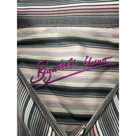 Bugatchi Uomo Mens XL pink/gray Striped Button Up Long Sleeve Flip Cuff Shirt - Picture 10 of 12